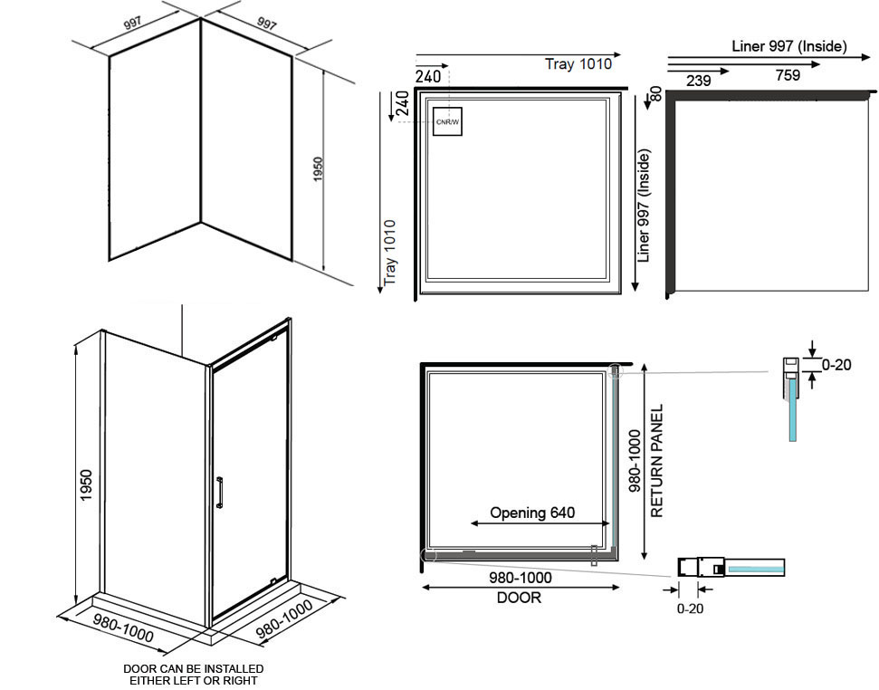 Evolve Round Shower Cubicle 1010 x 1010mm Round Chrome Corner Waste Moulded  Wall 11931.02