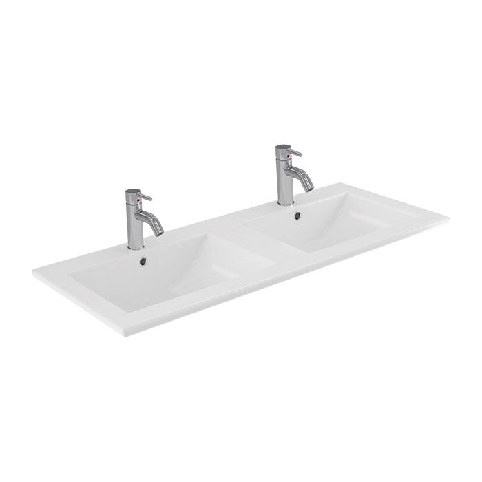 STUDIO VITREOUS CHINA DOUBLE VANITY BASIN 1210X465X170MM 2TH WHITE