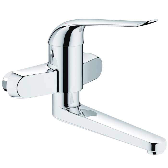 EUROECO WALL MOUNTED BASIN MIXER SWIVEL SPOUT 222MM PROJECTION CHROME