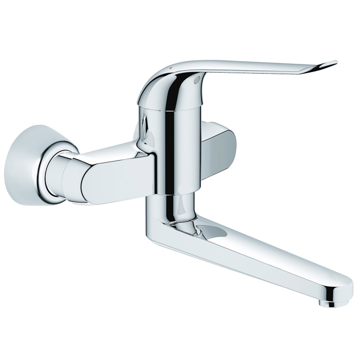 EUROECO WALL MOUNTED BASIN MIXER SWIVEL SPOUT 257MM PROJECTION CHROME